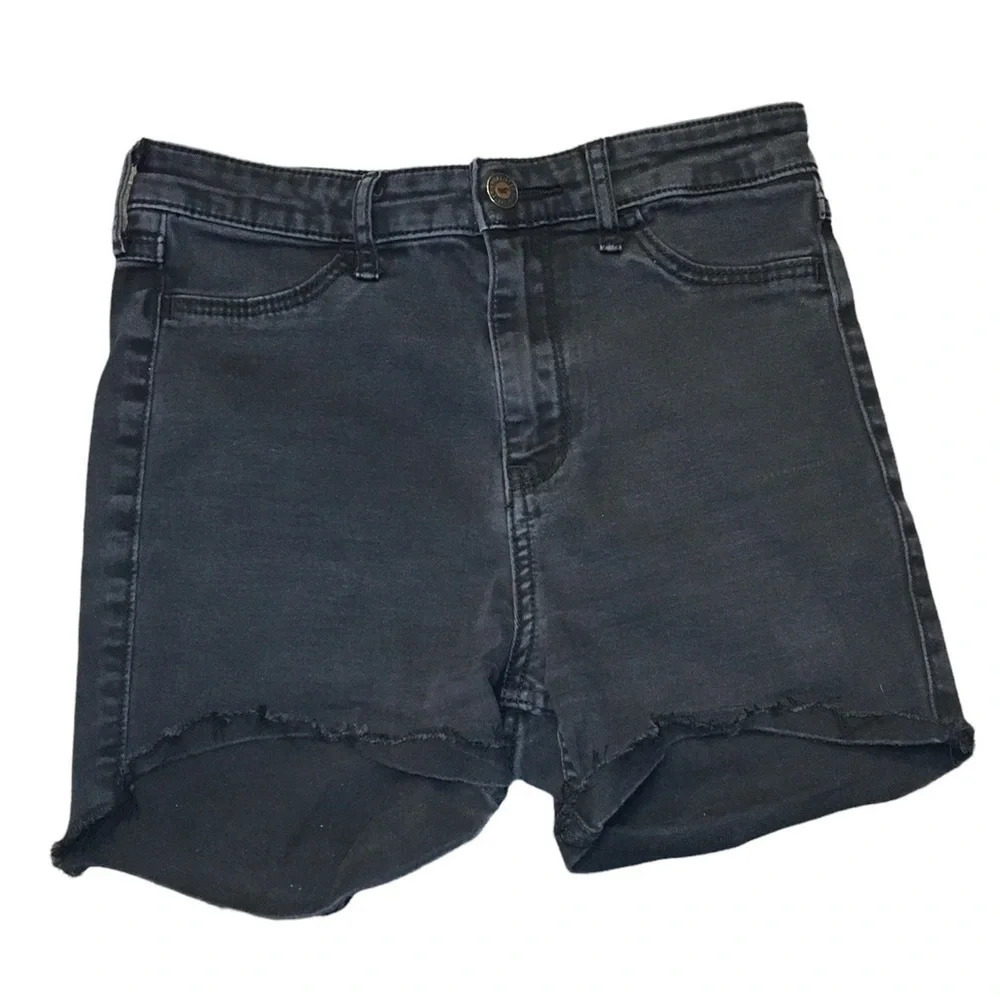 Hollister High Rise Denim Jeans Shorts DIY Cutoffs Cut Off Short Black 1 25